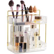 Silver Martini Makeup 2-Tier Organizer, Transparent Spinning Skincare Shelf