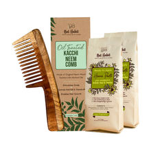 Nat Habit Wide Tooth Kacchi Neem Comb & Ready-To-Apply Henna Paste Pre-Soaked In Black Tea & Herbs