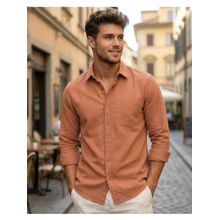 Bewakoof Mens Rust Orange Cotton Linen Shirt