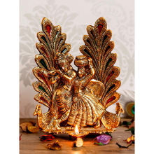 eCraftIndia Golden Radha Krishna Idol Metal Decorative Showpiece with Diya