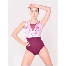 The Dance Bible Floral Printed Pink Mesh V-neck Design Bodysuit Leotard
