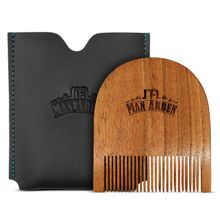 Man Arden Pure Neem Wooden U Shaped Beard Comb With Premium Faux Leather Pouch