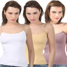 Bodycare Body Hugging Camisole In White-Skin-Mousse Color (Pack Of 3)