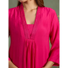 Likha Viscose Silk Blend Plunge Neck Solid Kurta With Sequin Embroidery LIKBASKU52