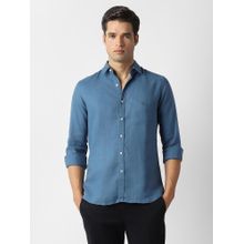 Van Heusen Men Blue Solid Full Sleeves Casual Shirt