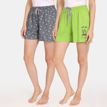 Zivame Rosaline Mystic Town Knit Cotton Shorts - Grey Green (Pack of 2)