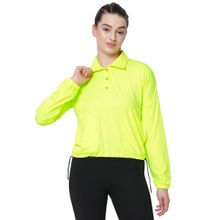 Fitkin Women Neon Green Polo Neck T-Shirt