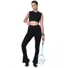 Fitkin Women Black Front Pintuck Bootcut Pants