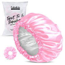 Fabskin Luxury Satin Silk Hair Bonnet Cap For Sleeping With Satin Scrunchie - Pink