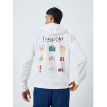 Styli Men Relaxed Fit Earth Friendly Back Travel Printed Hoodie - White