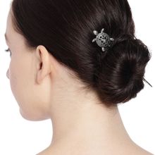 Accessher Tortoise Theme Oxidised Silver Metal Hair Sticks For Bun For Women