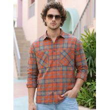 Bewakoof Mens Rust Orange Checked Oversized Casual Shirt
