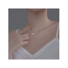 Dkane Designs Women Silver Stone Studded Bow Necklace