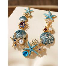 Dkane Designs Women Blue Shell and Pearl Necklace