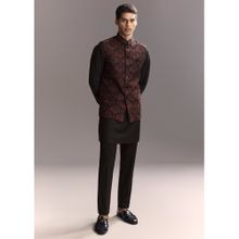 KALKI FASHION Black Viscose Rayon Full Sleeves Kurta With Nehru Jacket & Pant