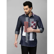 Echke Denim Shirt with White and Checks Patchwork