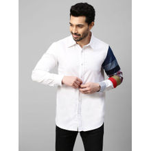 Echke White Shirt with Multicolor Patchwork on One Sleeve