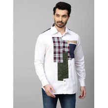 Echke White Shirt with Denim and Multicolor Patchwork on Shoulders Placket Pocket