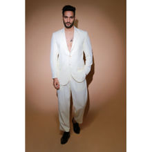 Echke White Jacket with Self Stitching Panels and Straight Pleated Pants (Set of 2)