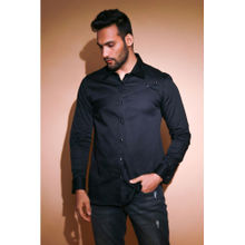 Echke Black Shirt with Quilted Patch and Patti Running Through The Placket