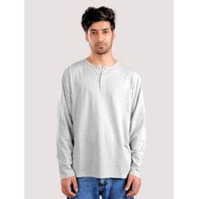 roar for good Organic Cotton Henley Full Sleeve T-Shirt - Light Grey Melange