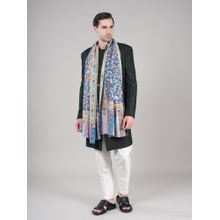 MUFFLY Blue Men’S Pure Wool Kalamkari Print Stole with Kani Pattern