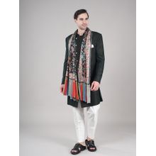 MUFFLY Black Men’S Pure Wool Kalamkari Print Stole with Kani Pattern