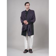 MUFFLY Blue Mens Twilight Checkered Stole with Shimmery Zari Thread Weave