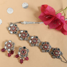 Voylla Thikri Enameled Floral Motifs Necklace Set