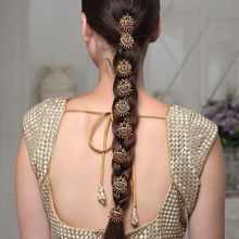 Yellow Chimes Gold Plated Red Crystal Studded Beads Drop Hair Pin Bridal Hair Brooch