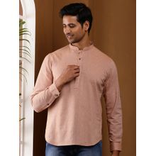MULTI SHADES Men Peach Solid Cotton Short Kurta