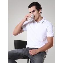 TURMS Mens Solid Half Sleeves Casual White Polo T-Shirt