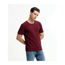 TURMS Mens Solid Crew Neck Half Sleeves Maroon T-Shirt