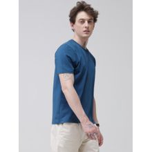 TURMS Mens Solid Crew Neck Half Sleeves Blue T-Shirt