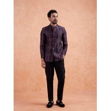KISAH Men Multi Coloured Textured Silk Blend Jacquard Jodhpuri Bandhgala Trouser Set with Self Design