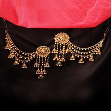 Priyaasi Off-White 18K Gold-Plated Beaded Handcrafted Jhumkas With Ear Chain