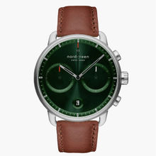 Nordgreen Pioneer Green Sunray Dial With Brown Leather Watch Strap For Men
