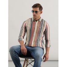Lee Men Slim Striped Beige Shirt