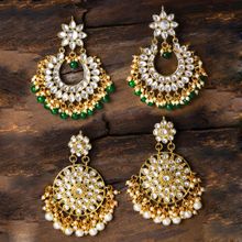 Zaveri Pearls Combo Of 2 Kundan & Pearl Traditional Dangle & Drop Earring - ZPFK9019