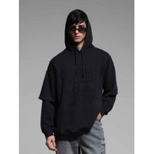 Jack & Jones Men Black Oversized Fit Typography Hoodie
