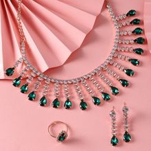 Zaveri Pearls Green Dazzling Cubic Zirconia Necklace Earrings & Ring Set
