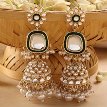 Zaveri Pearls Gold Tone Beaded Kundan Ethnic Jhumki Earrings
