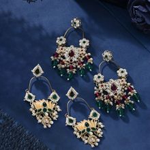 Zaveri Pearls Set of 2 Green & Rani Pink Kundan Stones & AD Dangle Earring