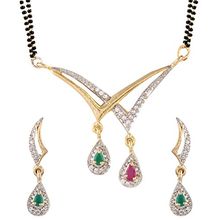 Youbella American Diamond Gold Plated Mangalsutra Pendant With Chain And Earrings
