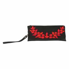 Pick Pocket Red Floral Embroidered Black Pouch