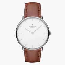 Nordgreen Native 40mm Silver White Dial With Brown Leather Watch Strap-NR40SILEBRXX