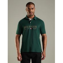 Tommy Hilfiger Men Green Brand Logo Regular Fit Cotton Polo T-shirt