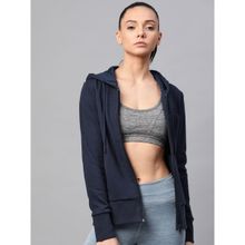 Alcis Women Navy Blue Solid Hooded Sweatshirt