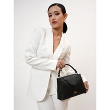 KLEIO Vegan Leather Top Handle Handbag with Detachable Strap Black