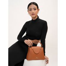 KLEIO Vegan Leather Top Handle Handbag with Detachable Strap Brown
